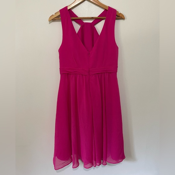 David's Bridal Pink High Neck Sleeveless Mini Bridesmaids Dress - Picture 4 of 10